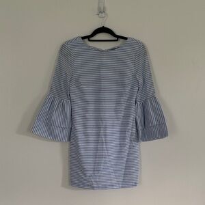 English Factory Blue and White Ruffled Sheath Dress